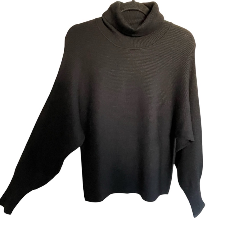 Pink Rose Black Ribbed-Knit Dolman Long Sleeve Turtleneck Sweater M NWT